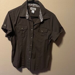 Magellan Outdoors Brown Shirt with Leopard Print